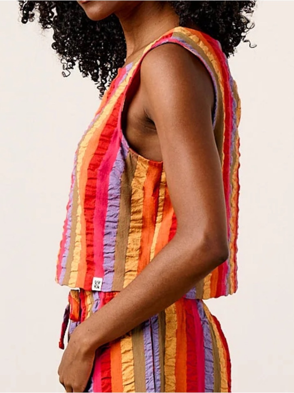Lucy & Yak Striped Sleeveless Tank in Red, Orange, Yellow, Purple, Brown - Picture 2 of 5